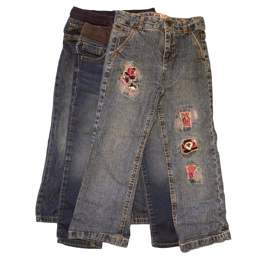 Sz 5 Girls 3pcs Denim Jean Pants Lot Carters, Wonder Nation, Faded Glory